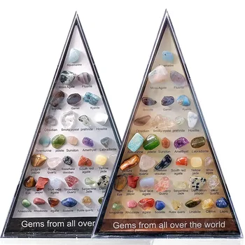 Натуральный кристалл агата, драгоценные камни, 36 видов образцов руды, Треугольный набор из кувыркающегося камня, Рождественский подарок, обучение