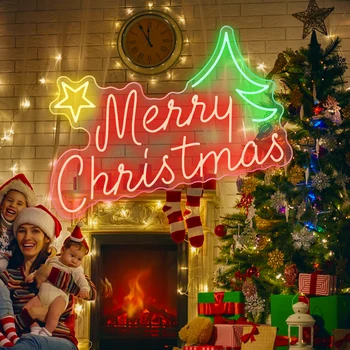 Неоновая вывеска Merry Christmas, Рождественская светодиодная вывеска с акриловой доской, настенный декоративный ночник, Барная вечеринка, Рождество для детей