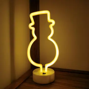 Неоновый светильник в виде снеговика креативной формы, украшение светодиодной неоновой вывески с USB/ батарейным питанием
