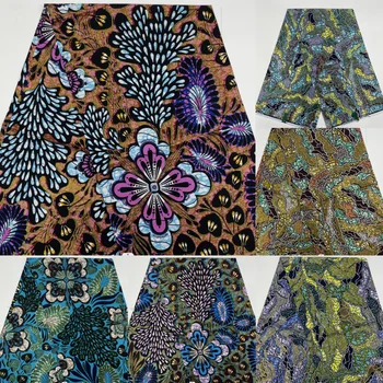 Новая африканская ткань Анкара, хлопковый материал, блестящая ткань Grand Wax, Фиолетовый Золотой батик для пошива униформы Свадебного платья