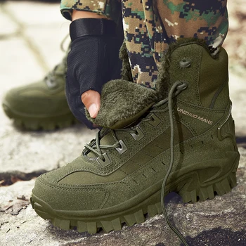Новая зимняя обувь 2023 года, мужские военные ботинки, армейские мужские ботильоны, теплые меховые тактические армейские ботинки для пустыни, альпинистская обувь большого размера