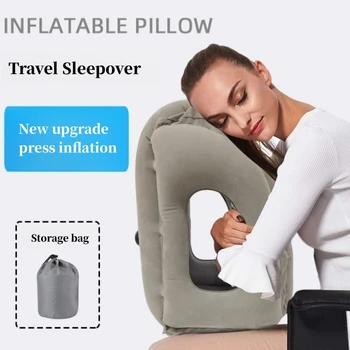 Новая надувная подушка для сна из ПВХ, Портативная подушка для путешествий в автомобиле, Подушка для сна на открытом воздухе, для кемпинга, Флокированная Надувная офисная подушка