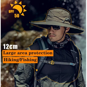 Новая Рыболовная шляпа Из прочной ткани UPF 50 Водонепроницаемая Защита от Ультрафиолета и солнца С большим краем, Съемная Дышащая Мужская Походная шляпа