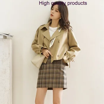 Новинка 2023 года, корейская версия, свободное модное женское пальто, модная весенне-осенняя однотонная короткая ветровка для костюма с длинным рукавом