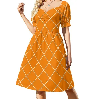 Новое платье без рукавов с наклонной сеткой, белое и насыщенно-оранжевое, длинное платье женское летнее платье корейское женское платье