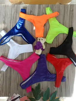 Новые внешнеторговые Сексуальные женские плавки Т-образной формы, Однотонные плиссированные плавки-бикини Т-образной формы