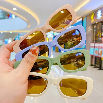 Новые детские солнцезащитные очки с милым рисунком из мультфильма, Винтажные Матовые прямоугольные солнцезащитные очки UV400, Уличные детские милые солнцезащитные очки UV400, очки