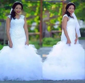Новые модные короткие кружевные свадебные платья русалки Vestido De Noiva с оборками на заказ, свадебное платье 2024