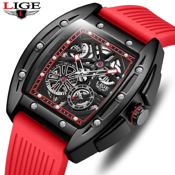 Новые модные часы LIGE Мужские механические часы Водонепроницаемые Силиконовые автоматические часы Спортивные наручные часы со скелетом Relogios Masculinos
