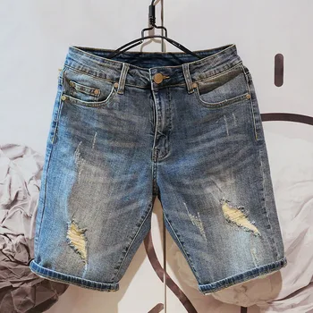 Новые рваные джинсовые шорты Tide, мужская летняя корейская версия, трендовые пятиточечные брюки Social Spirit Guy, красивые брюки Ins, Средние брюки