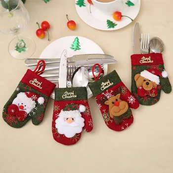 Новые рождественские украшения Столешницы для ресторана, Набор столовых приборов, набор ножей и вилок, Подарочный пакет, рождественские перчатки