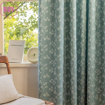 Новые сельские синие хлопчатобумажные льняные жаккардовые плотные шторы с вышивкой виноградной лозы для гостиной, окна спальни, французского окна по индивидуальному заказу