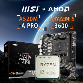 Новый AMD Ryzen 5 3600 R5 3600 + MSI A520M-A PRO Micro ATX AMD A520 DDR4 M.2 USB3.2 STAT 3.0 SSD 64G Лучшая Материнская плата с процессорным разъемом AM4