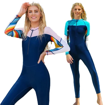 Новый женский цельный купальник с длинным рукавом, Солнцезащитный крем UPF50 + Быстросохнущий Пляжный костюм для подводного плавания, серфинга, купальник для водных видов спорта 2023 г.