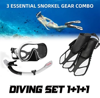 Новый набор для дайвинга JSJM 1+1+1 Профессиональная маска для подводного плавания Очки для дайвинга HD Противотуманная Маска Для подводного плавания с трубкой Ласты