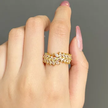 Новый нишевый дизайн, модное кольцо на указательный палец в тон, двухрядный циркон, Медное позолоченное пшеничное кольцо для сережек, украшения для вечеринок