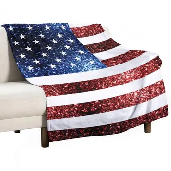 Новый флаг США красный синий искусственные блестки блестит Набросьте Одеяло на кровать плед Предметы Первой Необходимости в Комнате Общежития