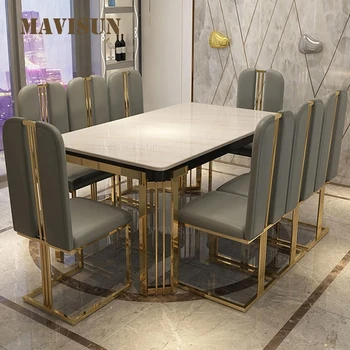 Обеденный стол из роскошного мрамора в скандинавском стиле, Новый Современный Простой Прямоугольный обеденный стол, кухонная мебель в стиле Лофт, Стол со стульями