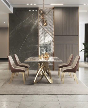 Обеденный стол из яркой каменной плиты, легкий роскошный современный высококачественный дизайнерский стол Pandora, роскошный каменный прямоугольный обеденный стол