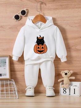 Одежда для новорожденных мальчиков и девочек, осенняя мода, Топ с принтом Тыквы на Хэллоуин + штаны для брюк, одежда для малышей 0-36 м