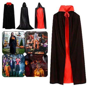 Одежда Унисекс на Хэллоуин с длинным капюшоном, Красно-Черная мантия Ведьмы, Мрачный Жнец, Халат вампира, Праздничный макияж на Хэллоуин, Косплей Костюм