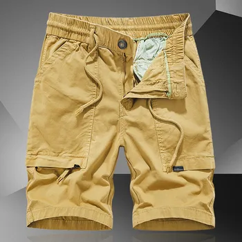 Однотонные короткие брюки-карго с отстрочкой, мужская рабочая одежда, простые хлопчатобумажные модные брюки с карманом, летние спортивные штаны для помещений
