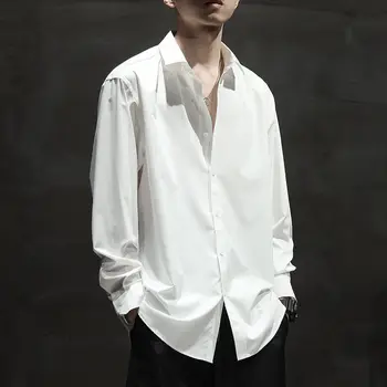 Осенне-зимняя повседневная модная высококачественная простая рубашка, мужская однотонная блузка из драпа с длинным рукавом, мужская свободная универсальная уличная одежда