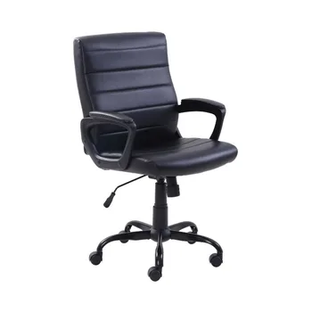 Офисное кресло менеджера из натуральной кожи со средней спинкой, черный