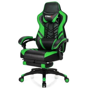 Офисный компьютерный стол Gymax, Игровое кресло, Регулируемое поворотное с подставкой для ног, Зеленое