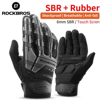 Официальные перчатки ROCKBROS Осень Зима Флисовые велосипедные перчатки Sport MTB SBR Pad Противоударные дышащие перчатки с полными пальцами