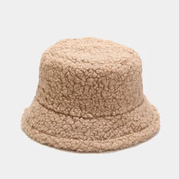 Панама из искусственного меха ягненка, зимние теплые плюшевые бархатные шапки, кепки для женщин, женская уличная панама, рыбацкая шляпа