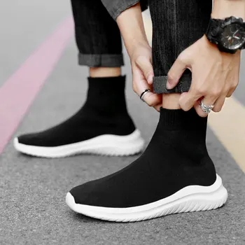 Пара мужских кроссовок с сетчатым черным носком, легкие дышащие мужские кроссовки для бега, Массивная спортивная обувь с высоким берцем, мужской размер 36-45