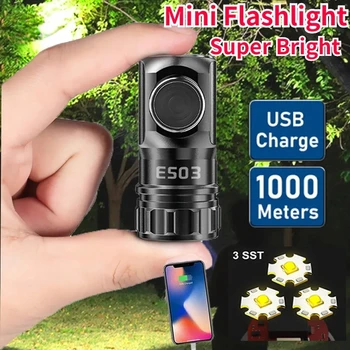 Перезаряжаемый мини светодиодный фонарик Брелок с питанием от USB 3000 люмен Вспышка IPX8 карманный фонарик Лампа SST20 Фитильные фонарики