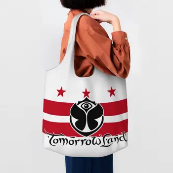 Переработка Tomorrowlands Сумка для покупок с флагом Вашингтона, женская холщовая сумка через плечо, портативные сумки для покупок, сумки для покупок, сумки