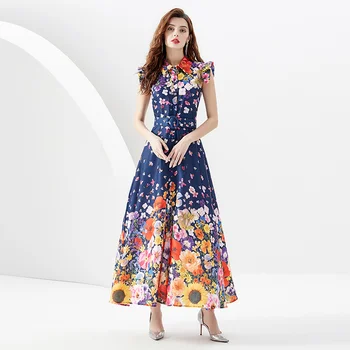 Платье А-силуэта Advanced Sense в винтажном дворцовом стиле с застежкой на талии без рукавов для похудения и цветочным подолом