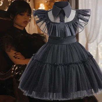 Платье для маленьких девочек Wednesday Addams Летнее сетчатое платье принцессы для выпускного вечера, костюмы для выступлений, детская одежда 1, 2, 3, 4, 5, 6 лет
