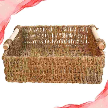 Плетеная корзина для хранения из ротанга, короткие корзины, корзины на полках с деревянными ручками для полотенец, тряпок для стирки и прочего.