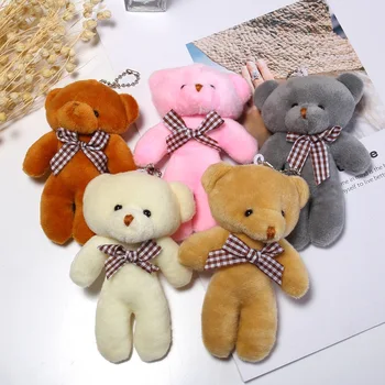плюшевый медвежонок 11,5 см, брелок, куклы-подвески, милый клетчатый галстук-бабочка, Бурые медведи, мягкие игрушки для детского рюкзака, декор сумочки