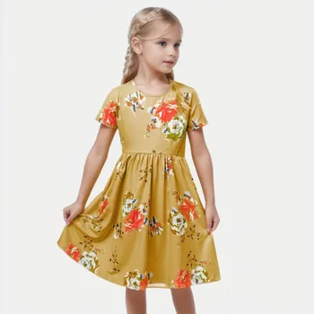 Повседневное платье с карманами для молодых девушек, Детский летний однотонный сарафан с короткими рукавами и цветочным принтом, детское праздничное платье-качели в стиле бохо, Vestidos