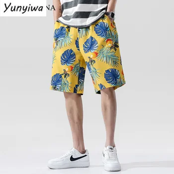 Повседневные шорты мужские Летние Новые модные пляжные шорты с цветочным принтом Мужские Свободные гавайские шорты Плюс размер M-5XL