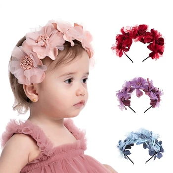 Повязка на голову для младенцев с цветочным украшением, Эластичный обруч для волос с цветком для маленьких девочек, повязка для волос с цветком для девочек, головные уборы для вечеринки