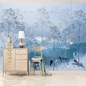 Пользовательские 3D фрески в скандинавском минималистичном стиле, абстрактные обои с изображением лося в лесу, наклейка для гостиной, обои для спальни на стену