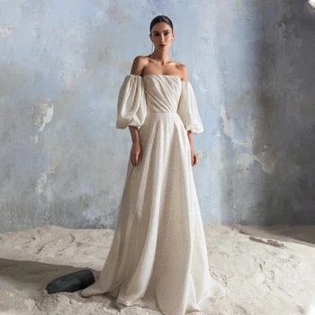 Популярные свадебные платья с длинными пышными рукавами и складками без бретелек, сшитые на заказ 2023 года в стиле бохо для новобрачных на пляже