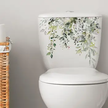 Практичная наклейка без запаха Наклейки с граффити Зеленые листья растений Украшение туалета Декор крышки унитаза в ванной