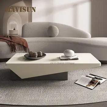 Простой геометрический журнальный столик с выдвижными ящиками из массива Дерева, мебель белого цвета, Удлиненная столешница, Художественный дизайн, Низкий столик в центре гостиной
