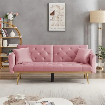 Раскладной диван-футон, современный раскладывающийся регулируемый диван-кровать с 2 подушками, розовый 71,25 