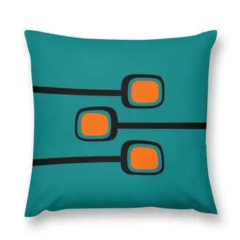 Ретро-ветки, черно-оранжевые на бирюзовом фоне, современная подушка с принтом середины века, роскошная наволочка, декоративные подушки