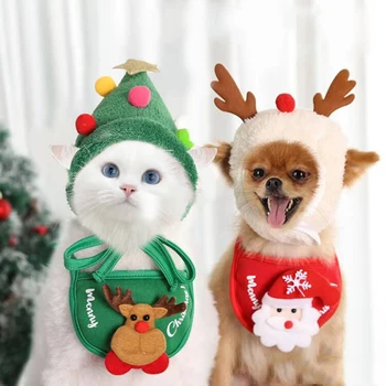Рождественская шапочка для домашних животных, Милое полотенце для кошек и собак, Рождественский Забавный костюм для косплея с оленьими рогами, Новогодняя вечеринка, аксессуары для ухода за собаками