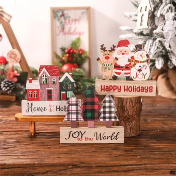 Рождественские Деревянные подвески, Мультяшный Санта-Клаус, Деревянные Настольные украшения, Рождественская деревянная вывеска, украшение рабочего стола
