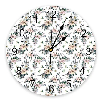 Рождественские настенные часы с цветочным растением, бесшумные цифровые часы для украшения дома, спальни, кухни, подвесные часы